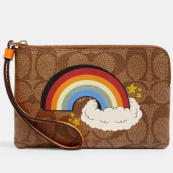 Coach Handbags - Coach Zip Wristlet Signature Canvas  w/ Rainbow